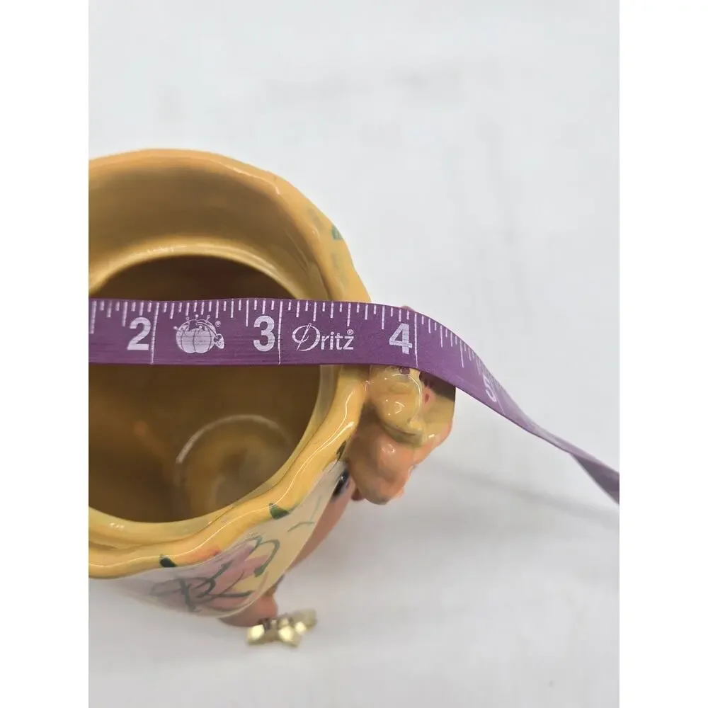 Vtg Whimsical Bird Brain 2005 Terra Cotta Lady Turban Planter Pot Head Yellow